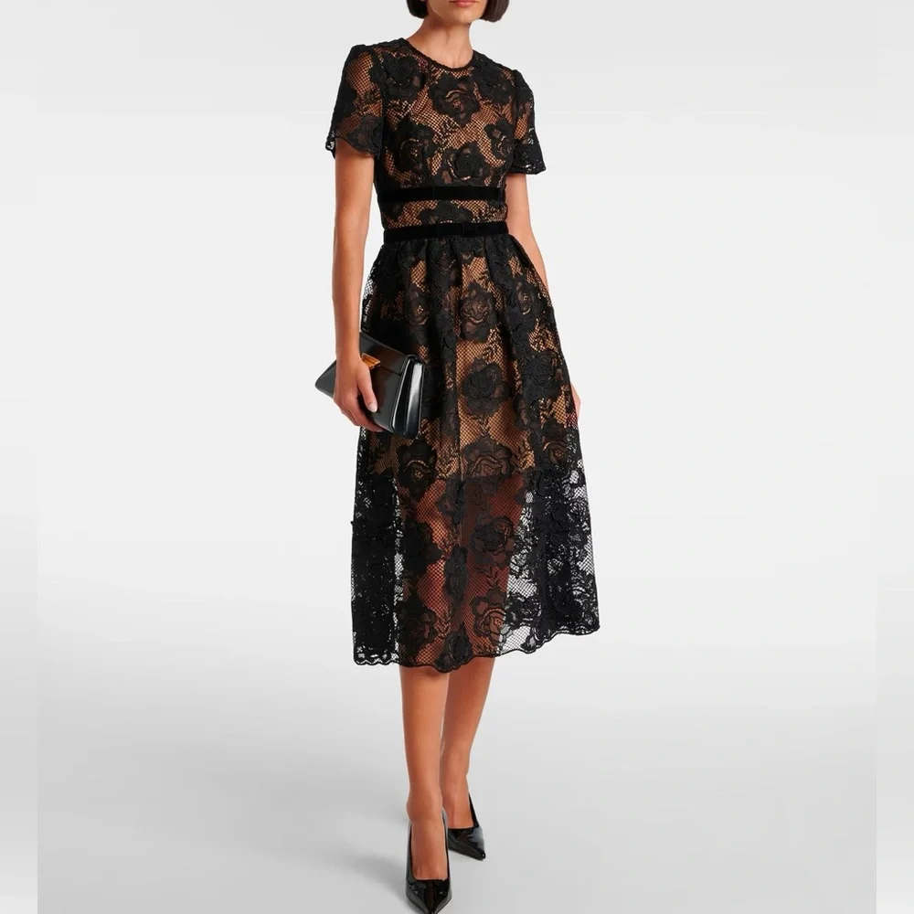 Self-Portrait Black and Cream A-Line Midi Dress - Picture 1 of 6